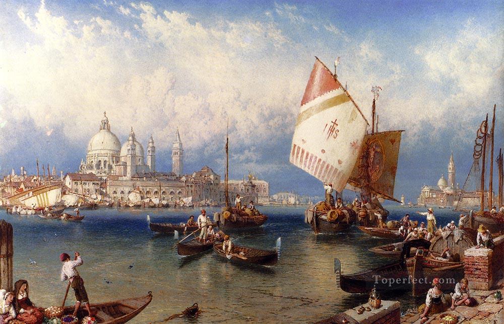 A market Day On The Giudecca Victorian Myles Birket Foster Venice Oil Paintings